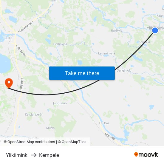 Ylikiiminki to Kempele map