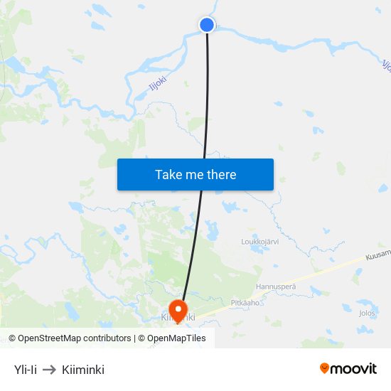 Yli-Ii to Kiiminki map