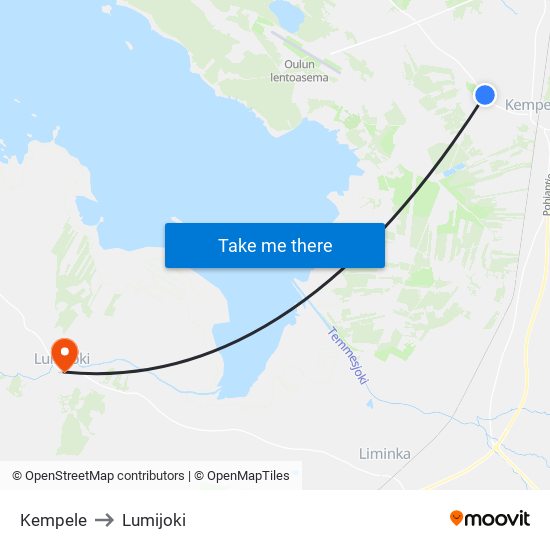 Kempele to Lumijoki map