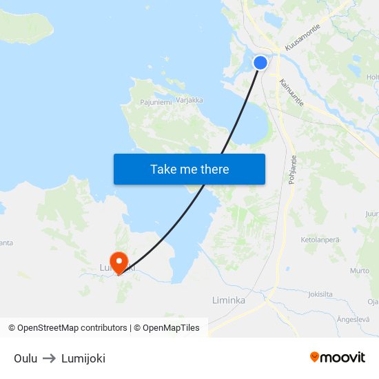 Oulu to Lumijoki map