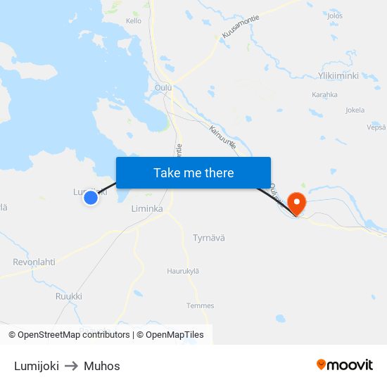 Lumijoki to Muhos map