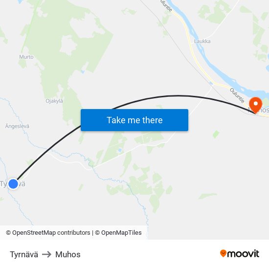Tyrnävä to Muhos map