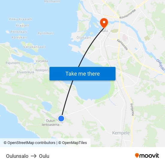 Oulunsalo to Oulu map