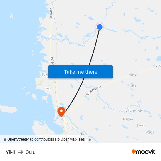 Yli-Ii to Oulu map