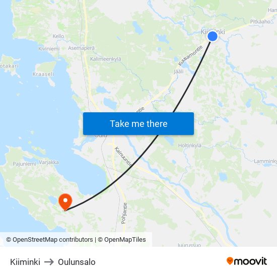 Kiiminki to Oulunsalo map