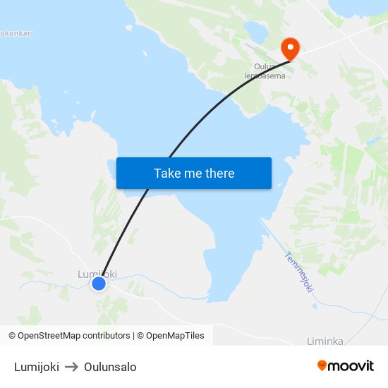 Lumijoki to Oulunsalo map
