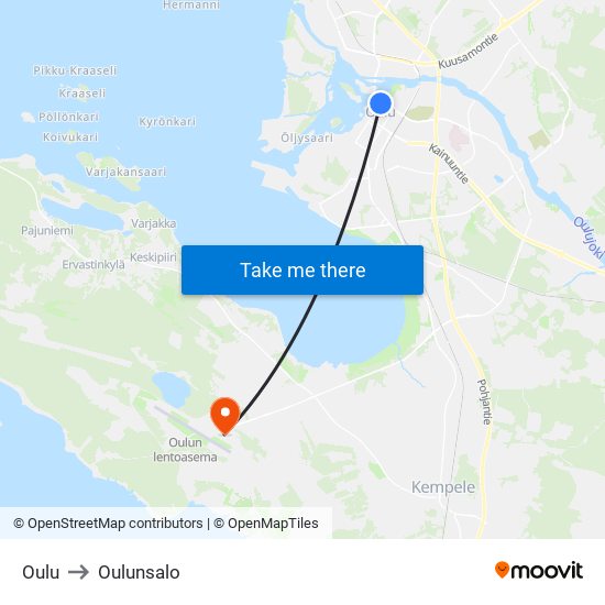 Oulu to Oulunsalo map