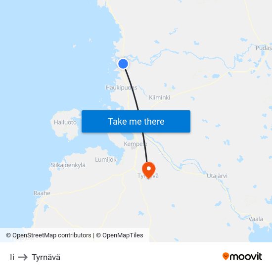 Ii to Tyrnävä map