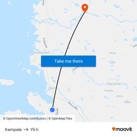 Kempele to Yli-Ii map