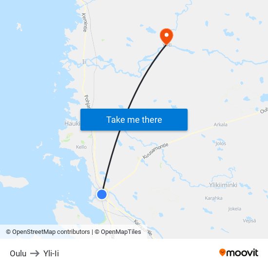 Oulu to Yli-Ii map