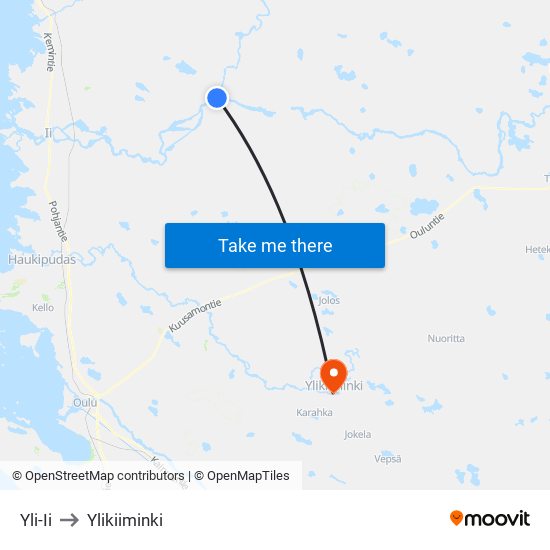 Yli-Ii to Ylikiiminki map