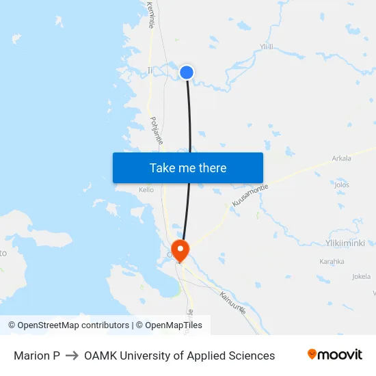Marion P to OAMK University of Applied Sciences map
