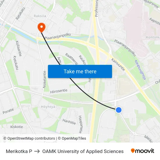 Merikotka P to OAMK University of Applied Sciences map