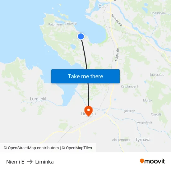 Niemi E to Liminka map