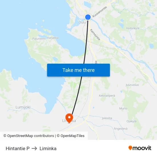 Hintantie P to Liminka map