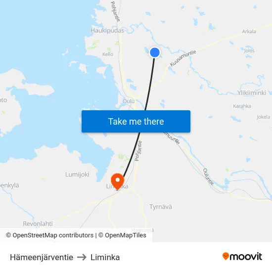 Hämeenjärventie to Liminka map