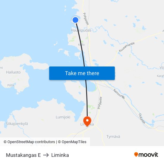 Mustakangas E to Liminka map