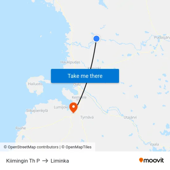 Kiimingin Th P to Liminka map