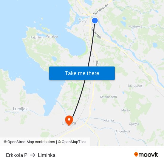 Erkkola P to Liminka map