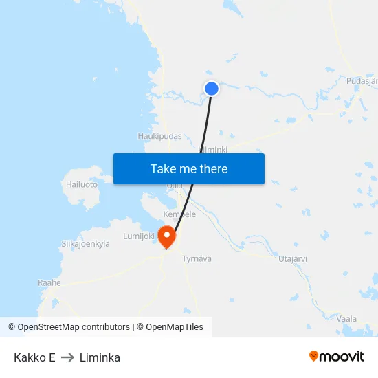 Kakko E to Liminka map