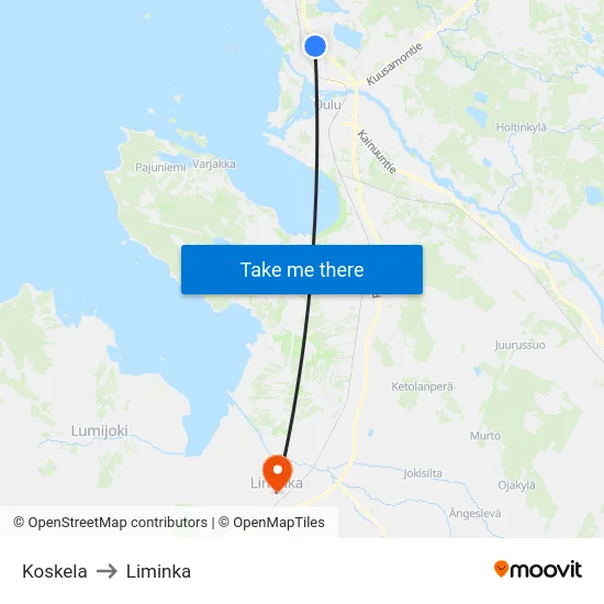 Koskela to Liminka map