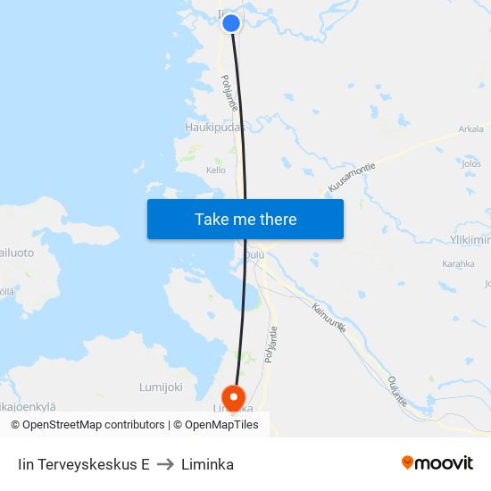 Iin Terveyskeskus E to Liminka map