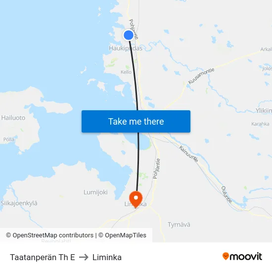 Taatanperän Th E to Liminka map