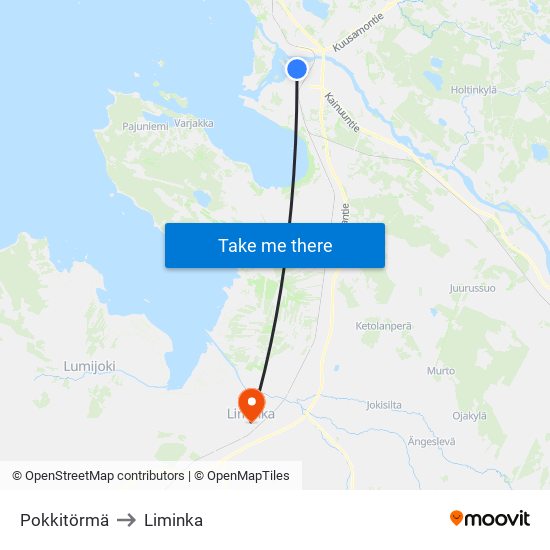 Pokkitörmä to Liminka map