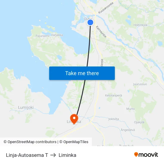 Linja-Autoasema T to Liminka map
