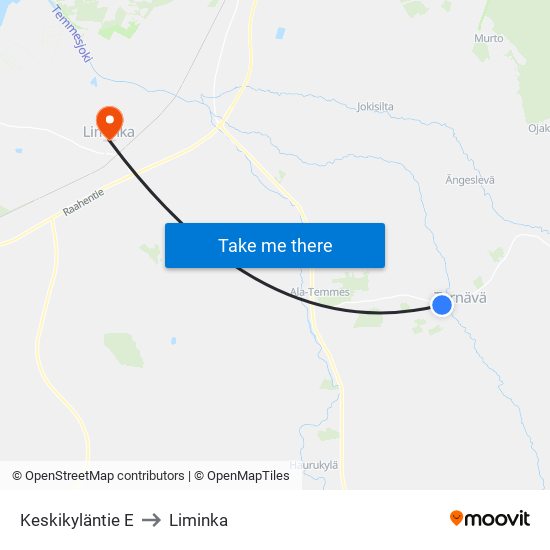 Keskikyläntie E to Liminka map