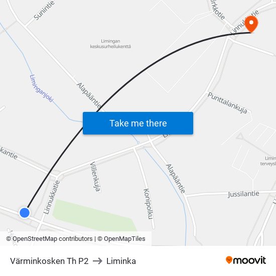 Värminkosken Th P2 to Liminka map