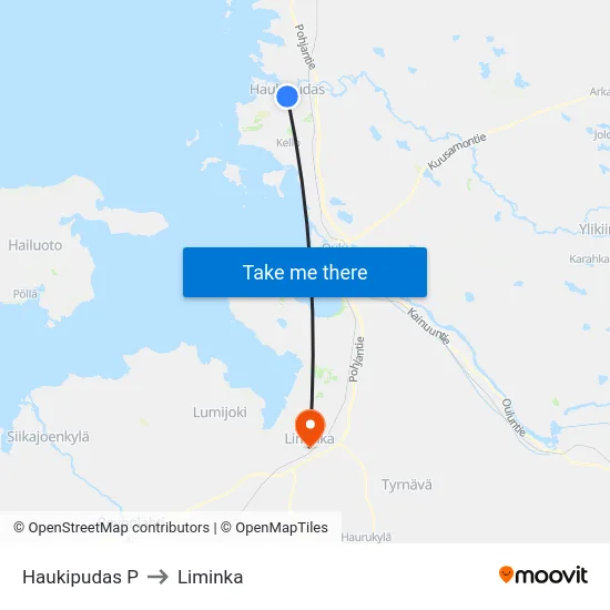 Haukipudas P to Liminka map