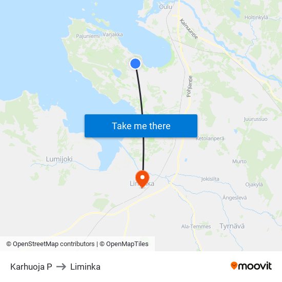 Karhuoja P to Liminka map