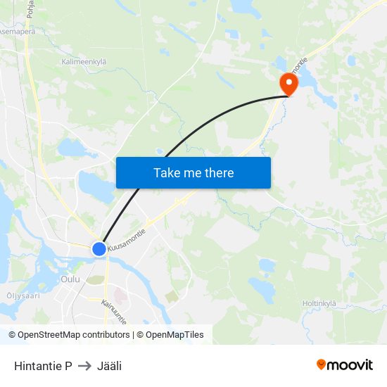 Hintantie P to Jääli map