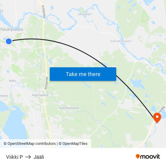 Viikki P to Jääli map