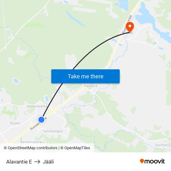 Alavantie E to Jääli map