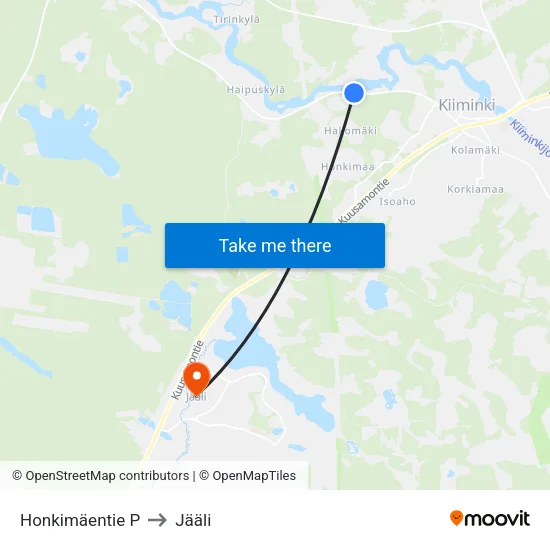 Honkimäentie P to Jääli map