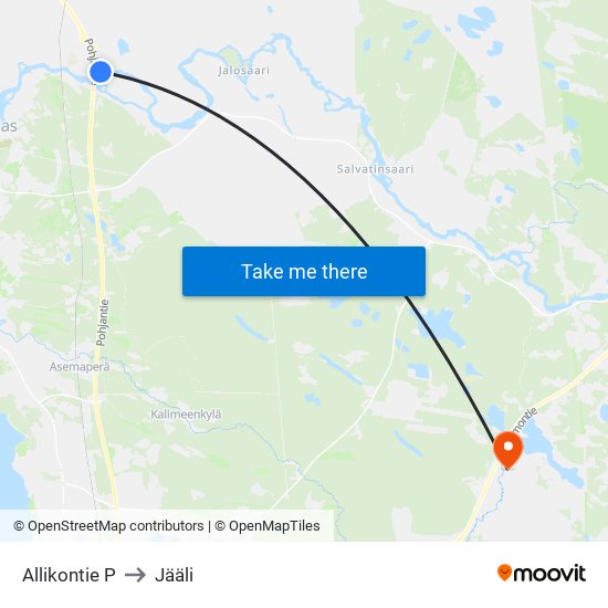 Allikontie P to Jääli map