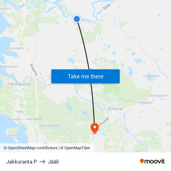 Jakkuranta P to Jääli map