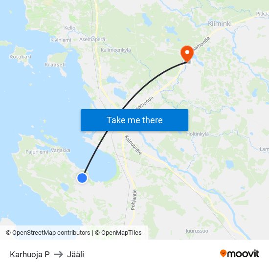 Karhuoja P to Jääli map