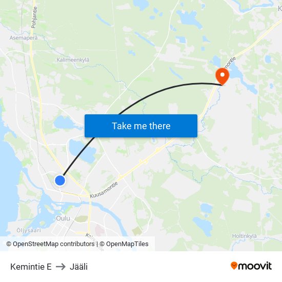 Kemintie E to Jääli map