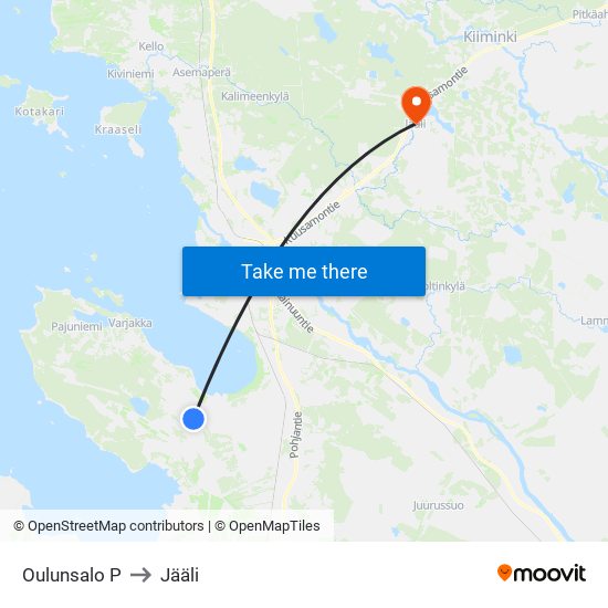 Oulunsalo P to Jääli map