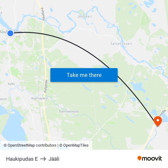 Haukipudas E to Jääli map