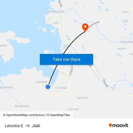Letontie E to Jääli map