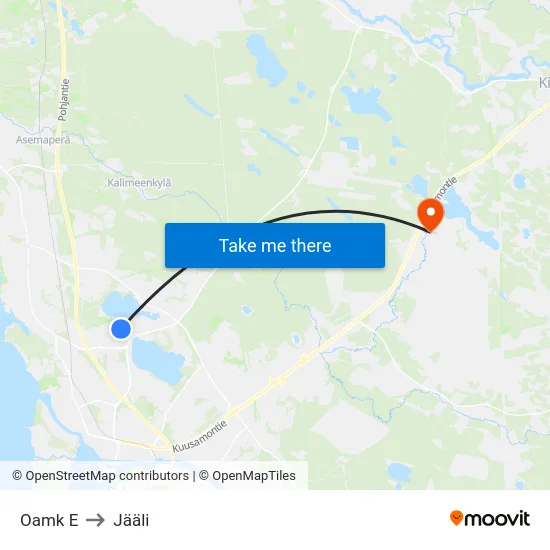 Oamk E to Jääli map