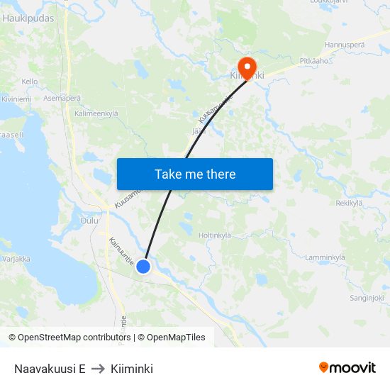 Naavakuusi E to Kiiminki map