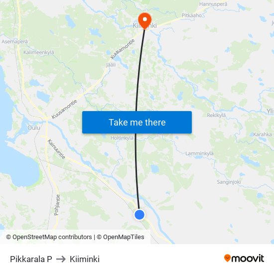 Pikkarala P to Kiiminki map