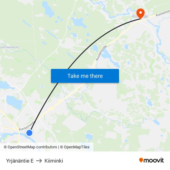 Yrjänäntie E to Kiiminki map