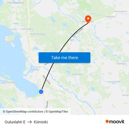 Oulunlahti E to Kiiminki map