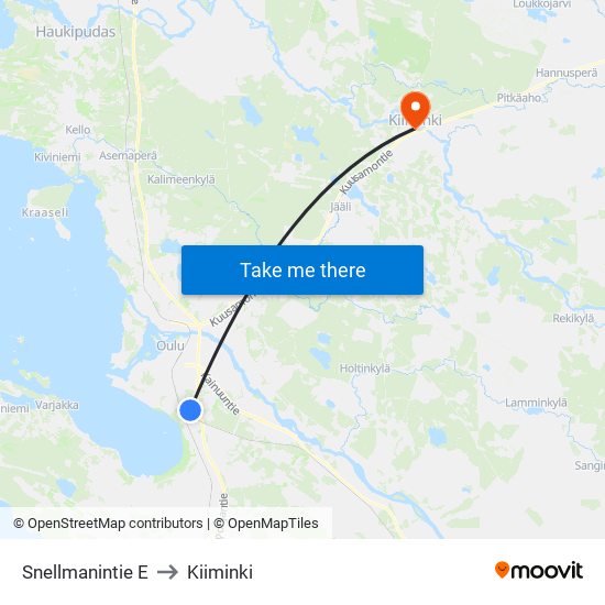 Snellmanintie E to Kiiminki map